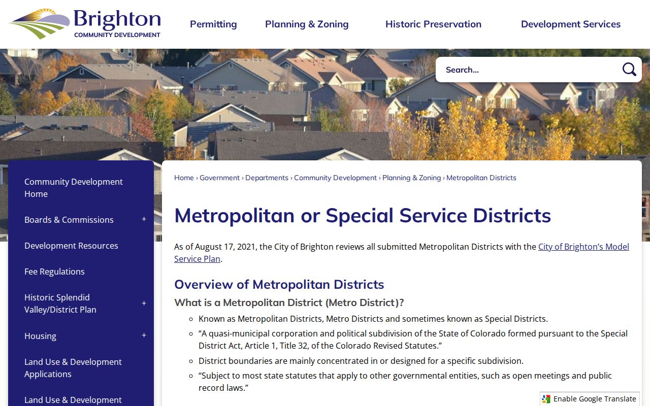 Brighton neighbors metropolitan district groupings